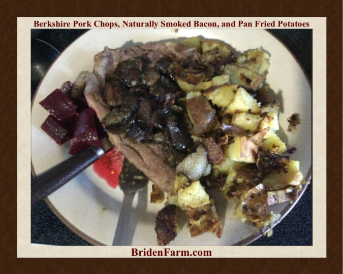 Berkshire Pork Chops, Naturally Smoked Bacon, and Pan Fried Potatoes